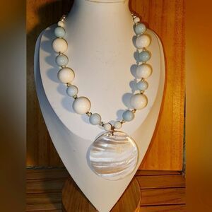 Lee Sands Gemstone & White Coral Necklace w/ Shell Pendant NWOT